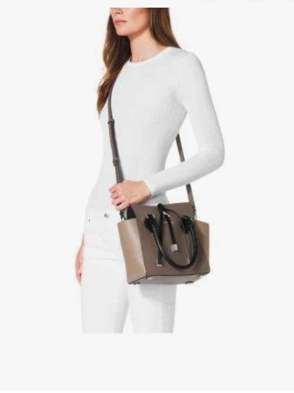 Michael Kors Collection Taupe and Black Leather Satchel - Picture 9 of 9
